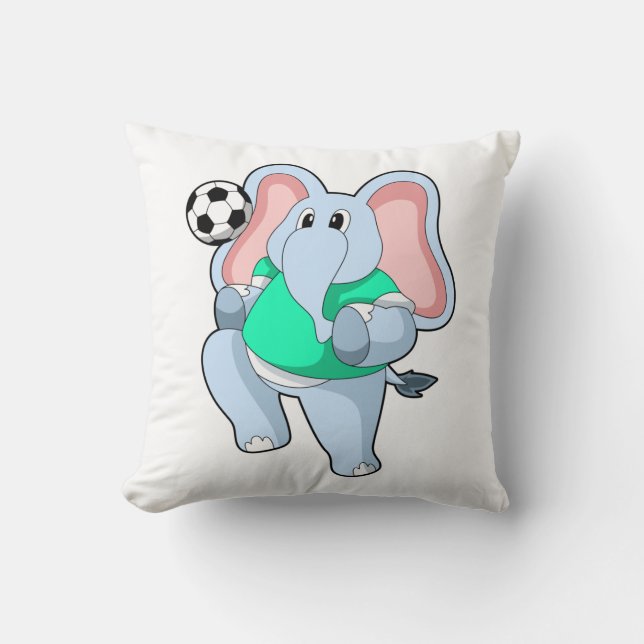 Elefant som fotbollsspelare med fotboll.PNG Kudde (Framsida)