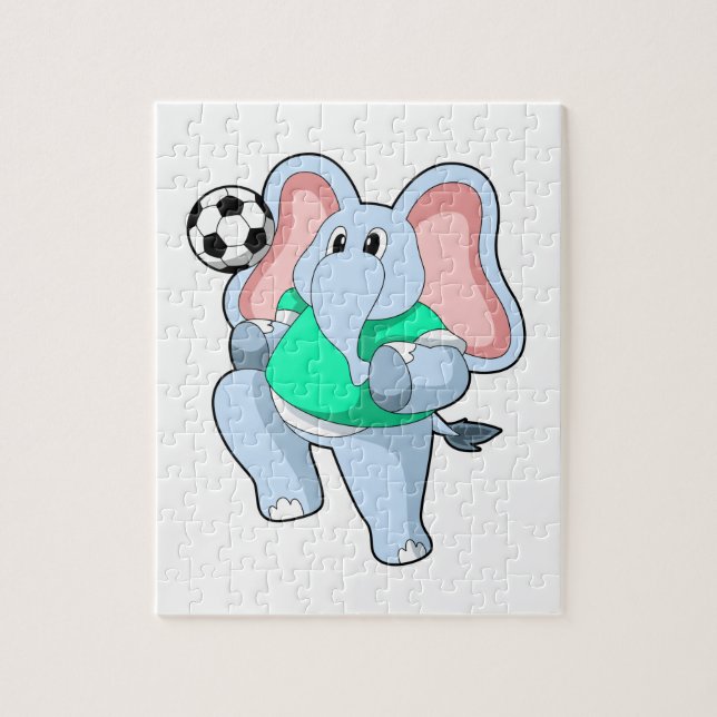 Elefant som fotbollsspelare med fotboll.PNG Pussel (Vertikal)