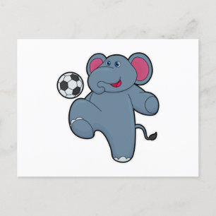 Elefant som fotbollsspelare med fotboll vykort