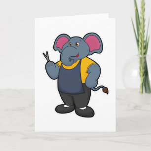 Elefant som frisör med sax kort