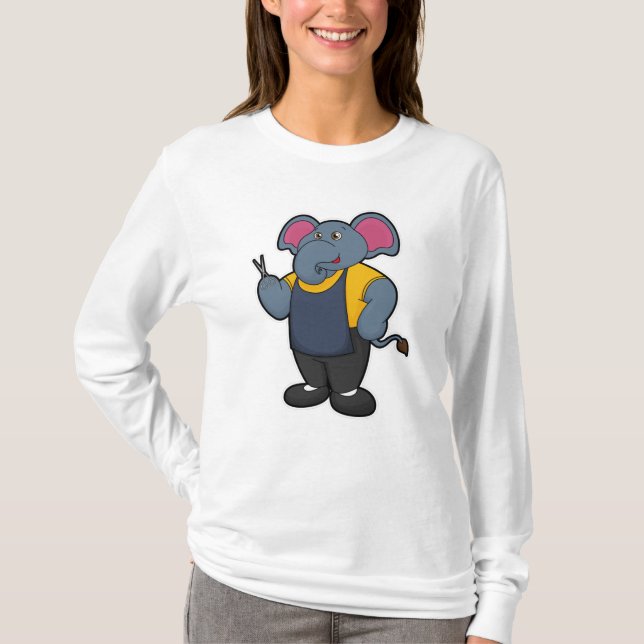 Elefant som frisör med sax t shirt (Framsida)
