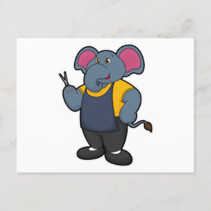 Elefant som frisör med sax vykort