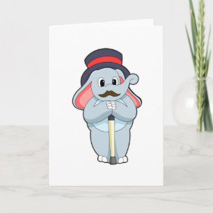 Elefant som gentleman med hatt och promenadstång kort