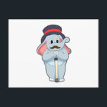 Elefant som gentleman med hatt & promenadkäpp vykort<br><div class="desc">Denna design är den perfekta presenten för en födelsedag,  jul och andra firanden. Den är lämplig för kvinnor,  män och barn.</div>