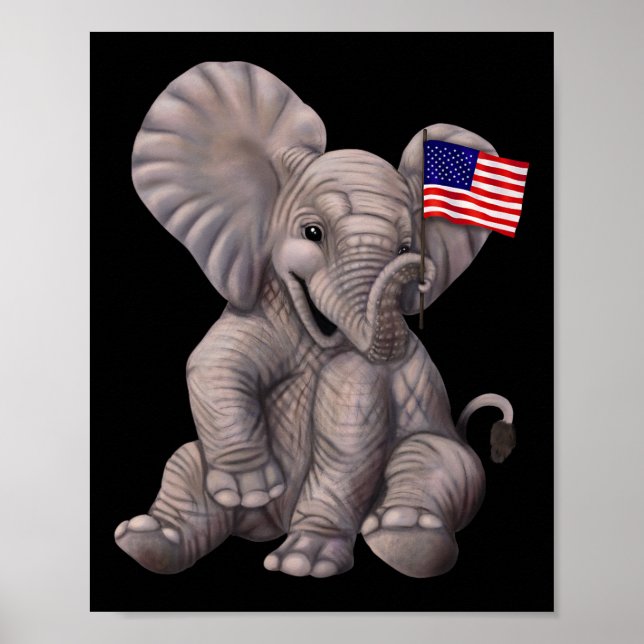 Elefant som håller en amerikansk flagga - Republik Poster (Framsidan)