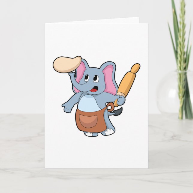 Elefant som kock med kavlarpinne och deg kort (Framsida)