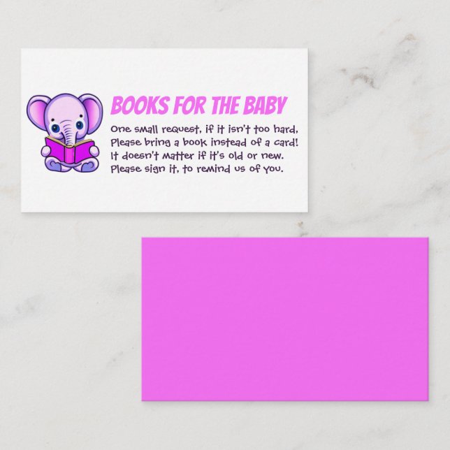 Elefant som läser böcker till flickbabykalaset  tilläggskort (Fram/baksida)
