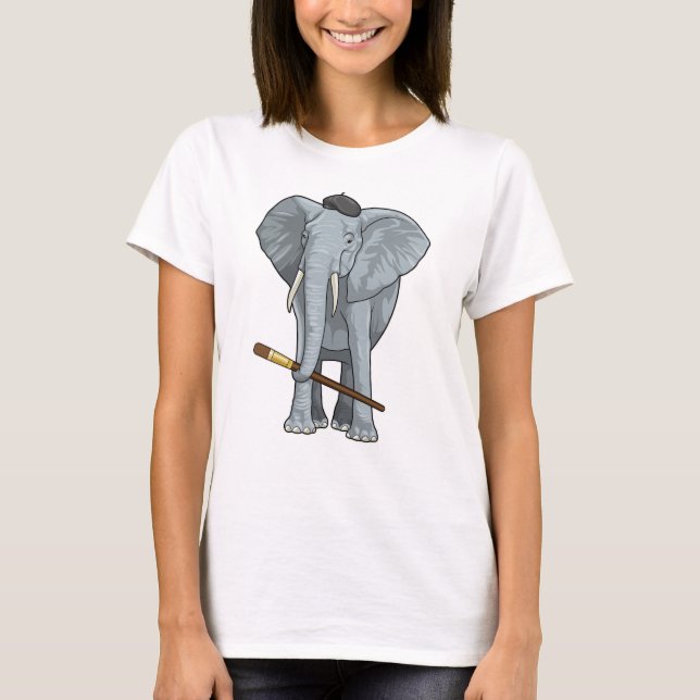 Elefant som målare med färgpensel t shirt (Framsida)