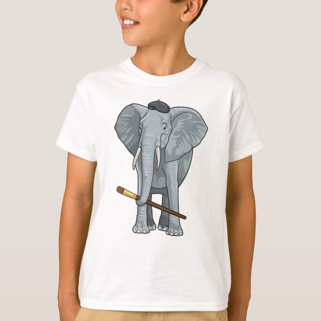 Elefant som målare med färgpensel t shirt (Framsida)
