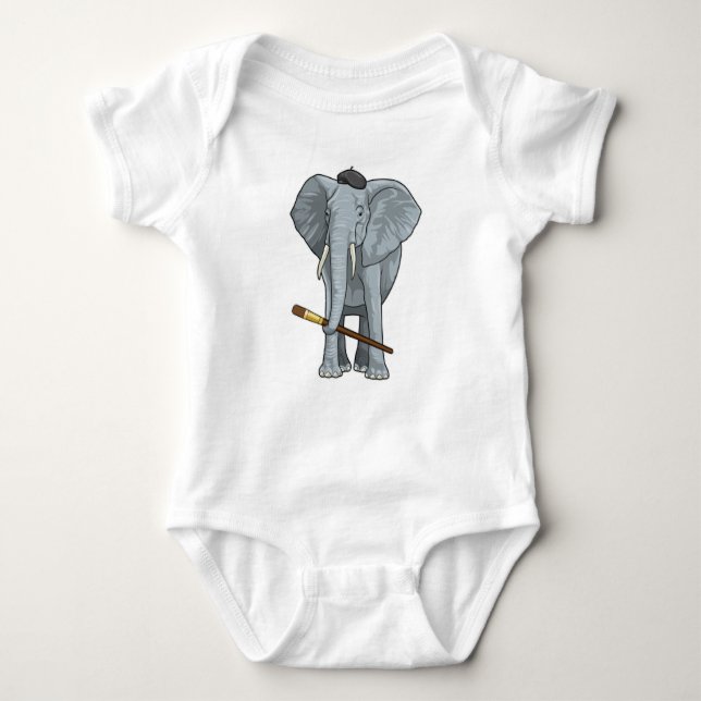 Elefant som målare med färgpensel t shirt (Framsida)