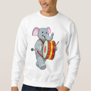 Elefant som musiker med trumma lång ärmad tröja