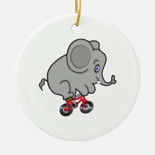 Elefant som rider en cykel julgransprydnad keramik (Framsidan)