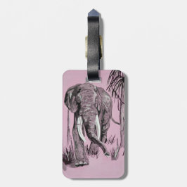 Elefant som rullar genom Wooded Savanna in Rosa Bagagebricka
