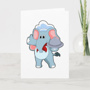 Elefant som servitör med fat kort