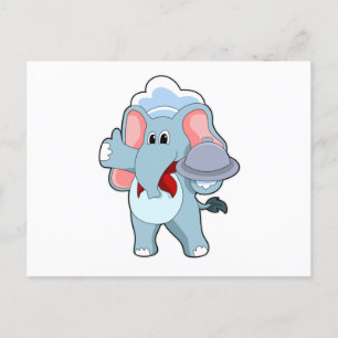 Elefant som servitör med fat vykort