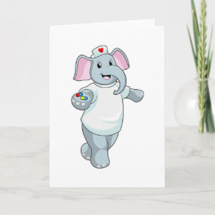 Elefant som sjuksköterska med medicin kort