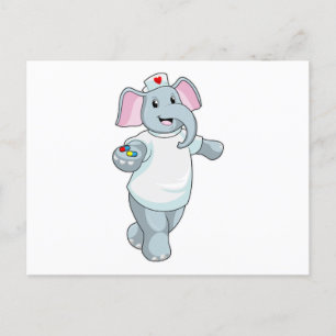 Elefant som sjuksköterska med medicin vykort