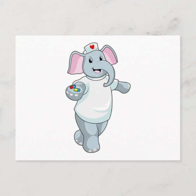 Elefant som sjuksköterska med medicin vykort (Framsida)
