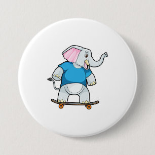 Elefant som Skater med Skateboard Knapp