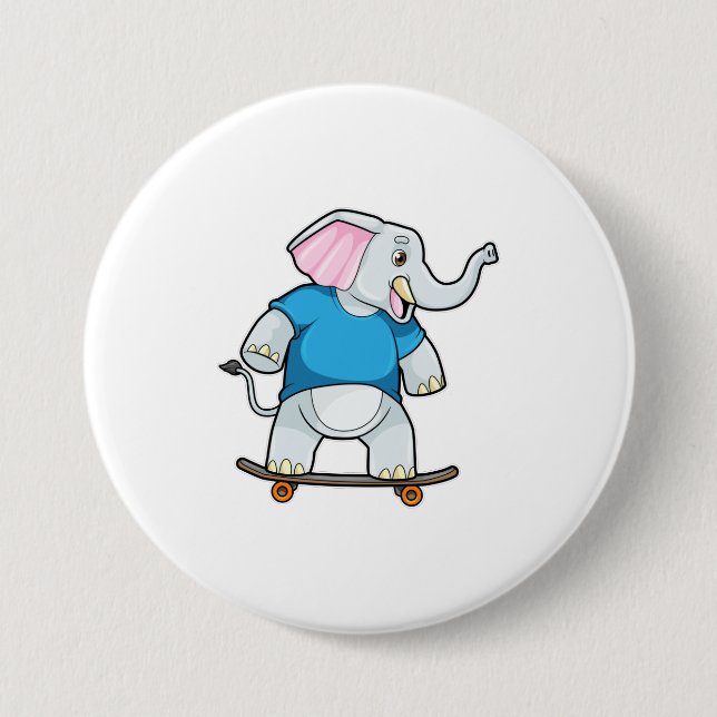 Elefant som Skater med Skateboard Knapp (Framsida)