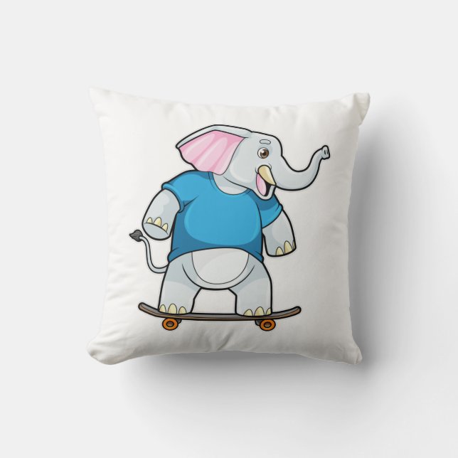 Elefant som Skater med Skateboard Kudde (Framsida)
