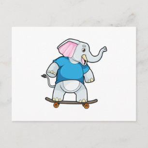 Elefant som skater med skateboard vykort