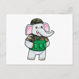 Elefant som soldat med uniform och hjälm vykort