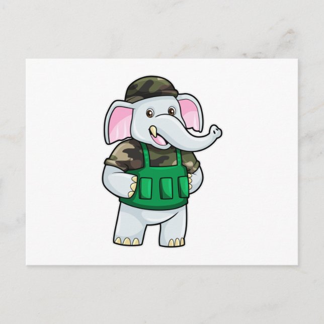 Elefant som soldat med uniform och hjälm vykort (Framsida)