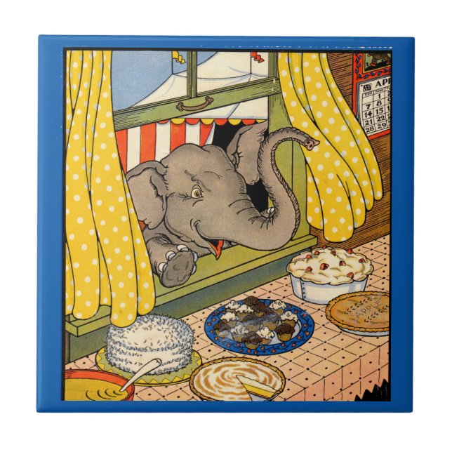 elefant som sticker huvudet genom fönstret kakelplatta (Framsidan)