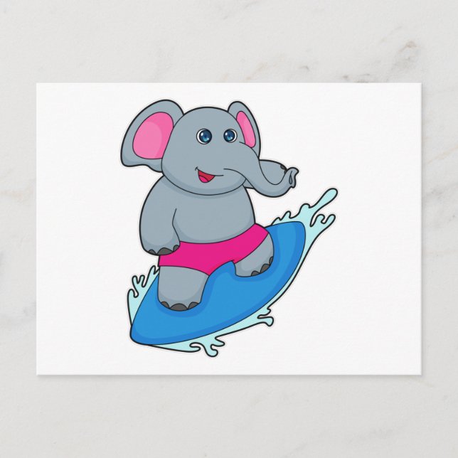 Elefant som surfar med surfbräda vykort (Framsida)