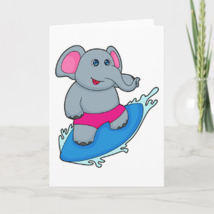 Elefant som surfare med surfbräda kort