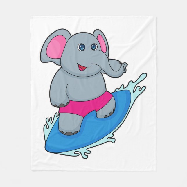 Elefant som Surfer med Surfboard Fleecefilt (Framsidan)