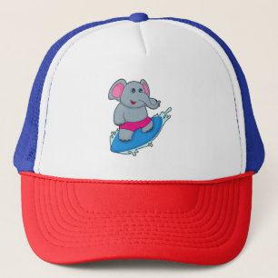 Elefant som Surfer med Surfboard Keps