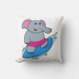 Elefant som Surfer med Surfboard Kudde