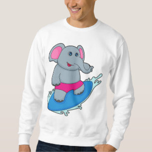Elefant som Surfer med Surfboard Lång Ärmad Tröja