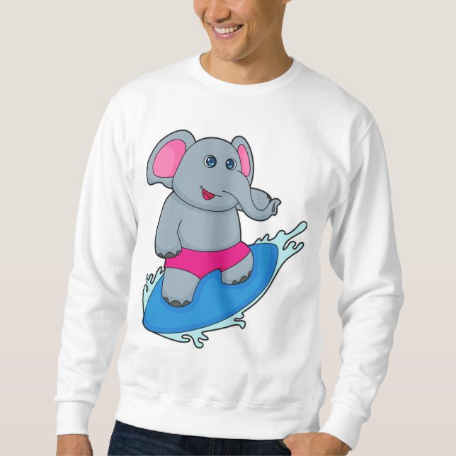 Elefant som Surfer med Surfboard Lång Ärmad Tröja (Framsida)