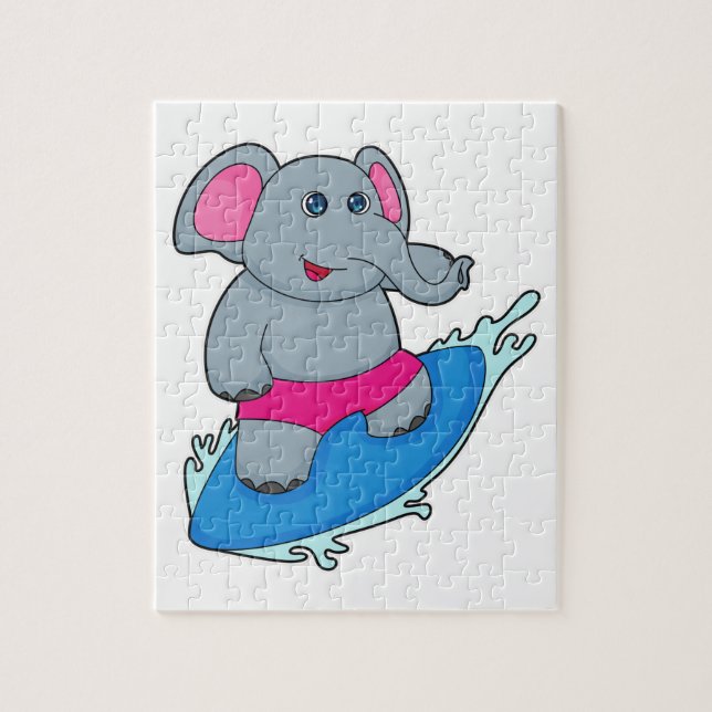Elefant som Surfer med Surfboard Pussel (Vertikal)