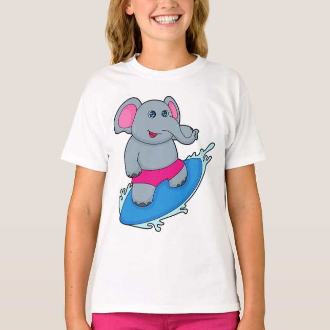 Elefant som Surfer med Surfboard T Shirt (Framsida)