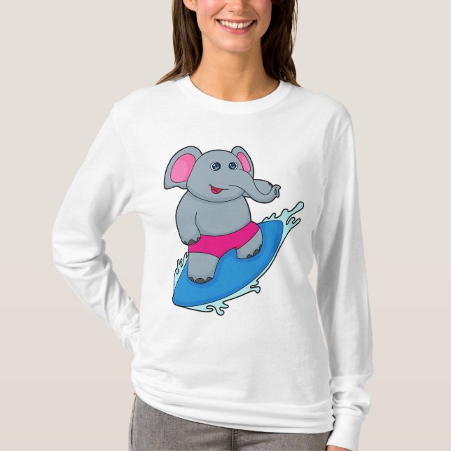 Elefant som Surfer med Surfboard T Shirt (Framsida)