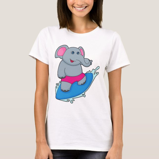 Elefant som Surfer med Surfboard T Shirt (Framsida)