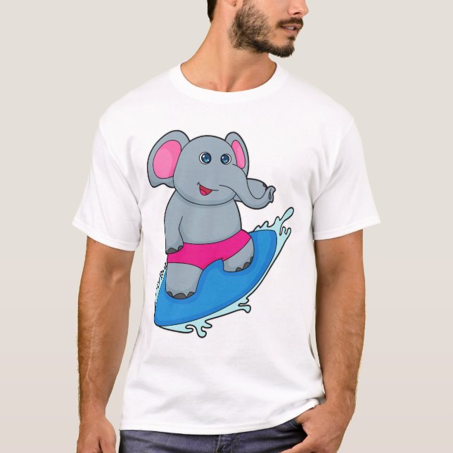 Elefant som Surfer med Surfboard T Shirt (Framsida)