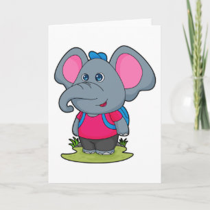 Elefant som vandrare med ryggsäck kort
