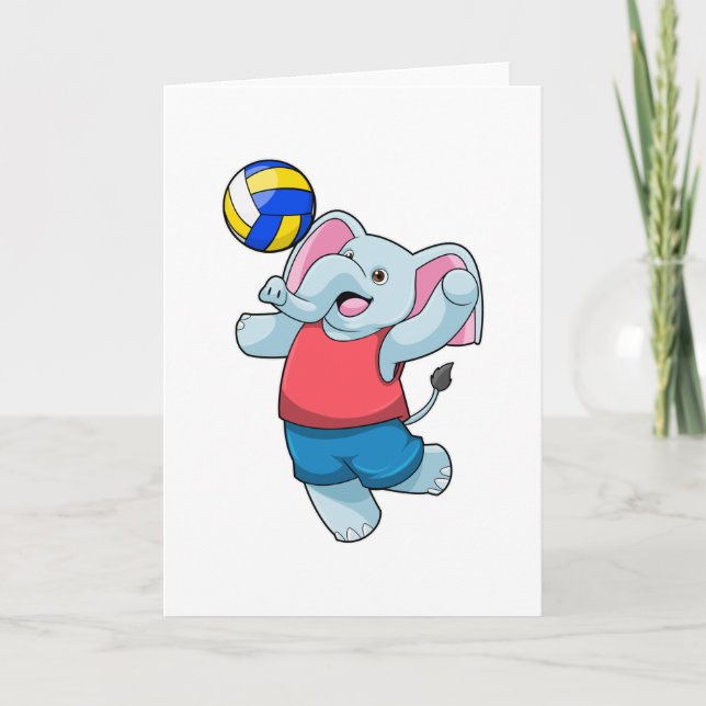 Elefant som volleybollspelare med volleyboll kort (Framsida)