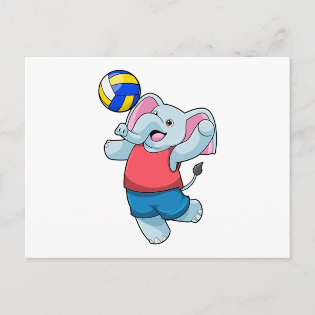 Elefant som volleybollspelare med volleyboll vykort (Framsida)