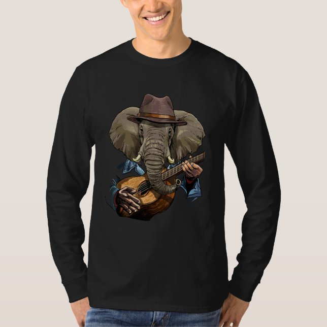 Elefant spelar akustisk gitarrspelare Vilda djur E T Shirt (Framsida)