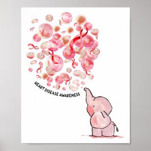 Elefant spränger röda ballonger Medveten om hjärts Poster