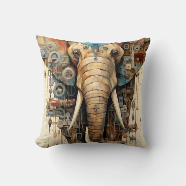 Elefant steampunk konstnärlig kudde (Framsida)