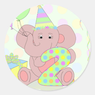 Elefant Sticker 2:a födelsedagen Runt Klistermärke