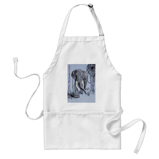 Elefant Strullande genom Wooded Savanna in Blue Förkläde (Framsidan)