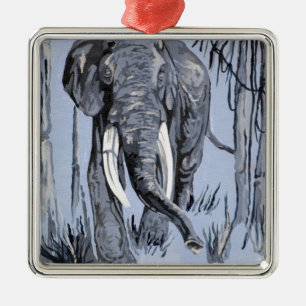 Elefant Strullande genom Wooded Savanna in Blue Julgransprydnad Metall